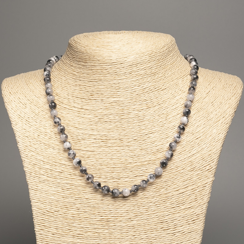 "Summer Colours" Necklace, white-grey smooth bead, diameter 6mm+/-, length 50cm+/- made of white jade stone (synth. dyed)