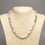 "Summer Colours" Necklace, white-grey smooth bead, diameter 8mm+/-, length 50cm+/- made of white jade stone (synth. dyed)