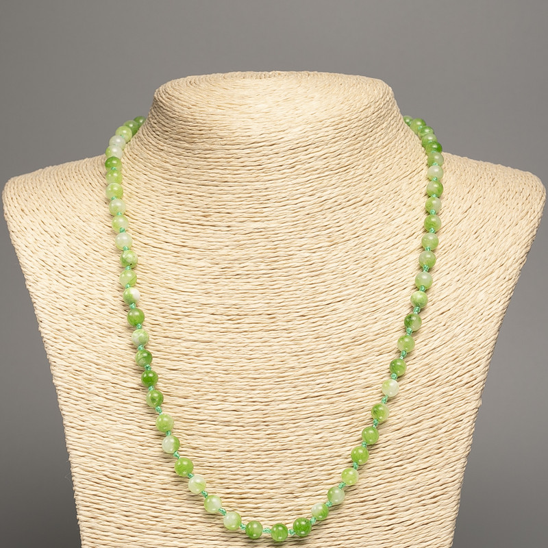 "Summer Colours" Necklace, white-green smooth bead, diameter 6mm+/-, length 50cm+/- made of white jade stone (synth. dyed)