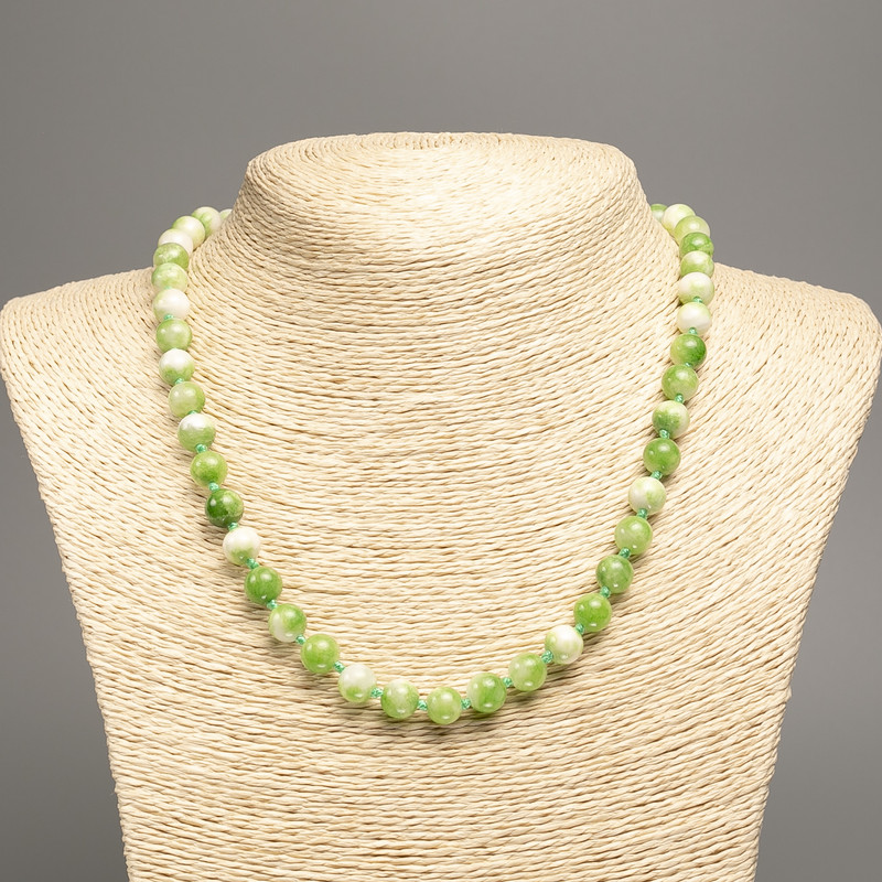 "Summer Colours" Necklace, white-green smooth bead, diameter 8mm+/-, length 50cm+/- made of white jade stone (synth. dyed)