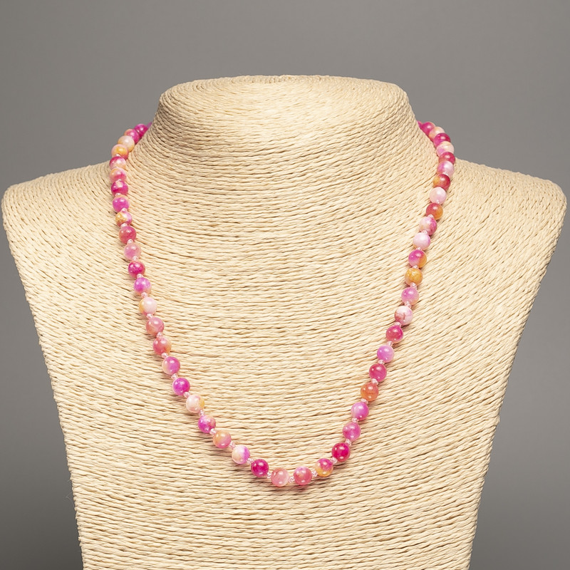 "Summer Colours" Necklace, white-yellow-raspberry smooth bead, diameter 6mm+/-, length 50cm+/- made of white jade stone (synth. dyed)