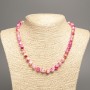 "Summer Colours" Necklace, white-yellow-raspberry smooth bead, diameter 8mm+/-, length 50cm+/- made of white jade stone (synth. dyed)