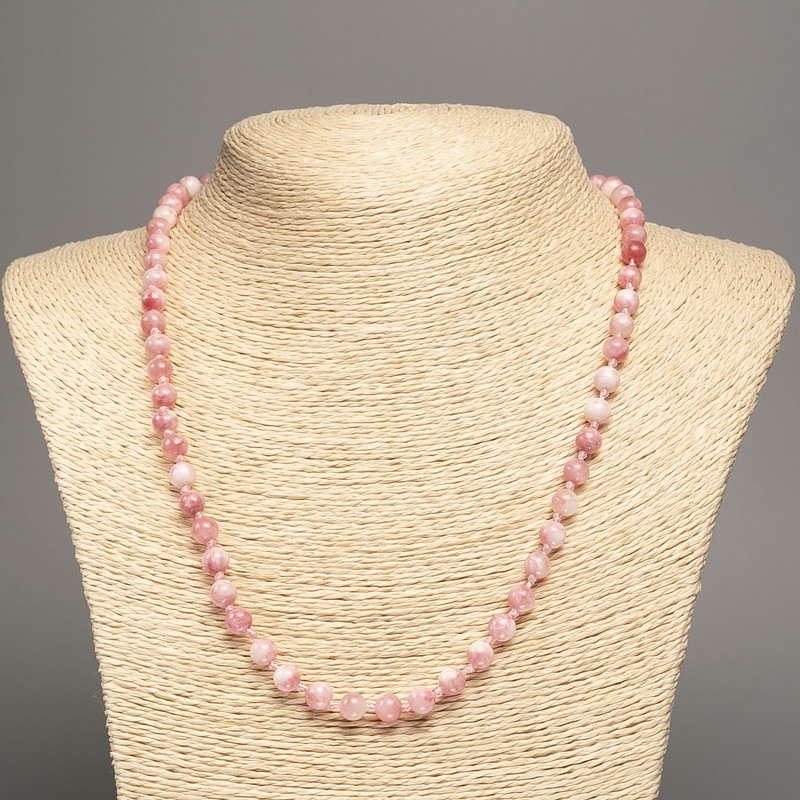 "Summer Colours" Necklace, white-pink smooth bead, diameter 6mm+/-, length 50cm+/- made of white jade stone (synth. dyed)