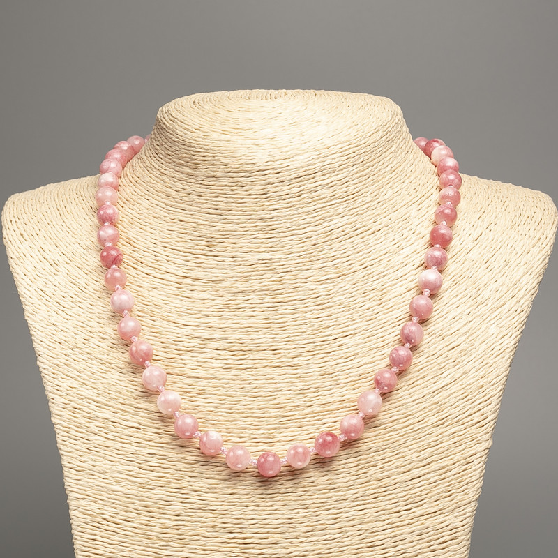 "Summer Colours" Necklace, white-pink smooth bead, diameter 8mm+/-, length 50cm+/- made of white jade stone (synth. dyed)