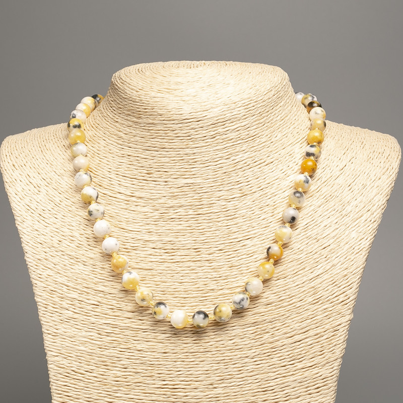 Necklace "Summer Colours" white-grey-yellow smooth bead, diameter 8mm+/-, length 50cm+/- made from white jade stone (synthetic dyed)