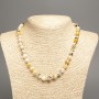 Necklace "Summer Colours" white-grey-yellow smooth bead, diameter 8mm+/-, length 50cm+/- made from white jade stone (synthetic dyed)