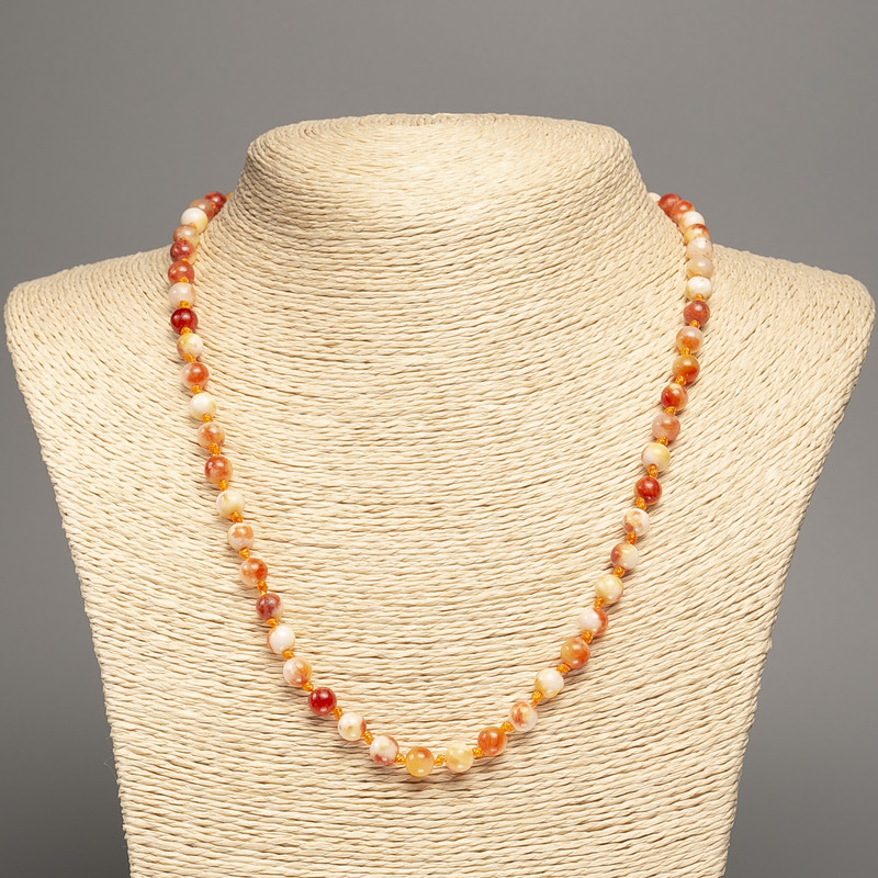Necklace "Summer Colours" white-rust smooth bead, diameter 6mm+/-, length 50cm+/- made from white jade stone (synthetic dyed)