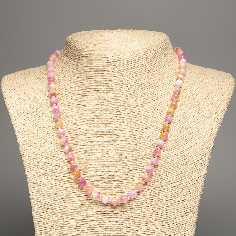 Necklace "Summer Colours" white-yellow-pink smooth bead, diameter 6mm+/-, length 50cm+/- made from white jade stone (synthetic dyed)
