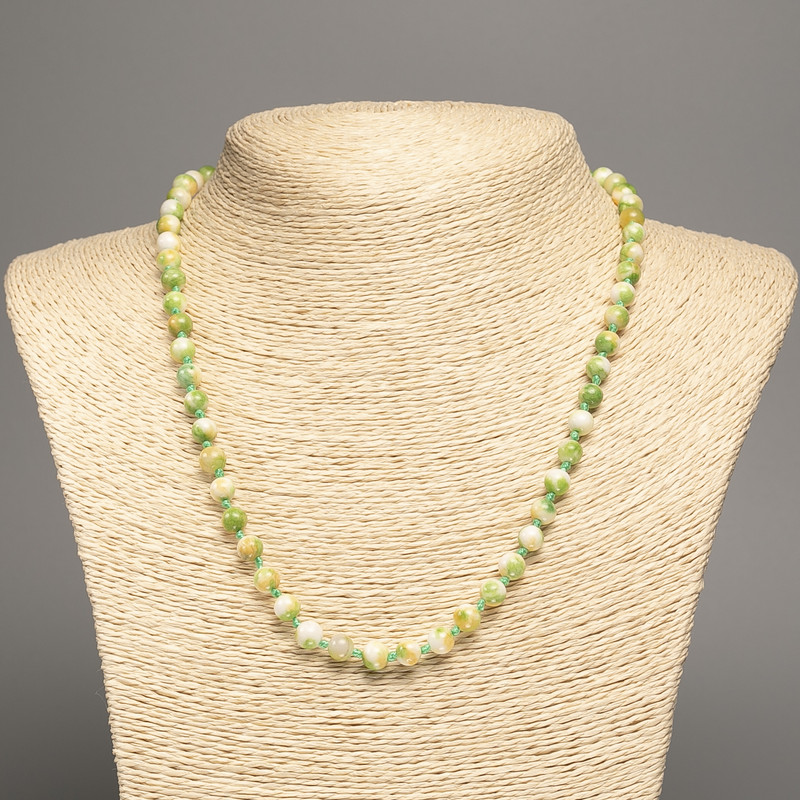 Necklace "Summer Colours" white-yellow-green smooth bead, diameter 6mm+/-, length 50cm+/- made from white jade stone (synthetic dyed)