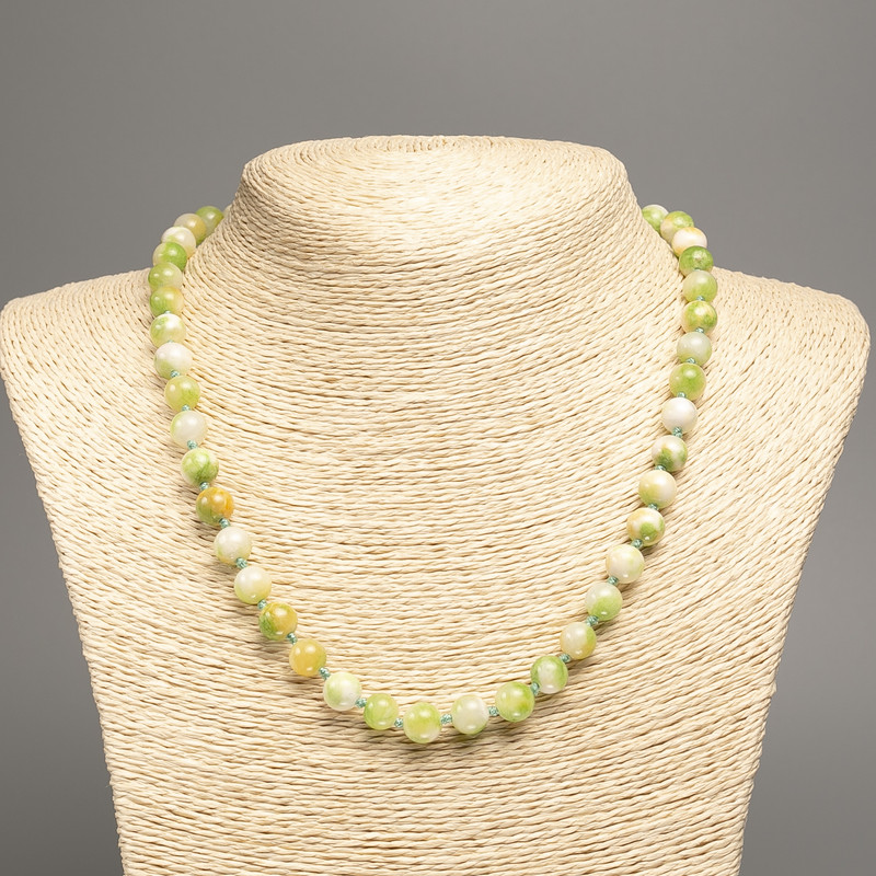 Necklace "Summer Colours" white-yellow-green smooth bead, diameter 8mm+/-, length 50cm+/- made from white jade stone (synthetic dyed)