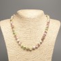 Necklace "Colours of Summer" White-Pink-Green Smooth Beads, Diameter 8mm+/-, Length 50cm+/-, White Jade (Synthetic Dyed)