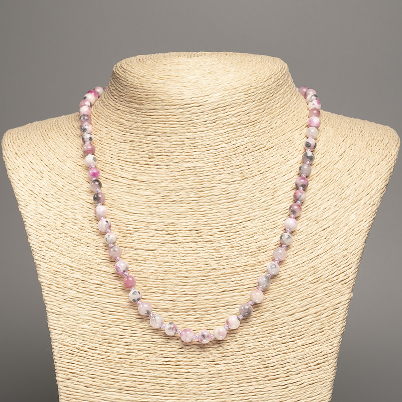 Necklace "Colours of Summer" White-Grey-Pink Smooth Beads, Diameter 6mm+/-, Length 50cm+/-, White Jade (Synthetic Dyed)