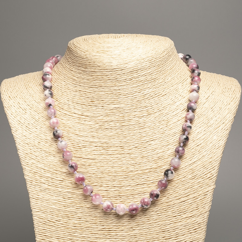 Necklace "Colours of Summer" White-Grey-Pink Smooth Beads, Diameter 8mm+/-, Length 50cm+/-, White Jade (Synthetic Dyed)
