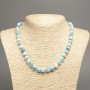 Necklace "Colours of Summer" White-Blue Smooth Beads, Diameter 8mm+/-, Length 50cm+/-, White Jade (Synthetic Dyed)
