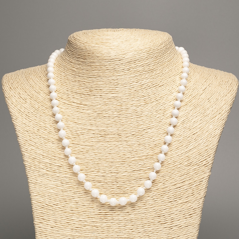 Necklace "Colours of Summer" Bright White Smooth Beads, Diameter 6mm+/-, Length 50cm+/-, White Jade (Synthetic Dyed)
