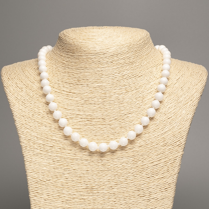 White Agate Necklace (Pressed) Smooth Beads, Diameter 8mm+/-, Length 47cm+