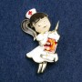 Brooch Nurse, white, black and red enamel, gold-coloured metal 42x31mm