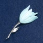 Brooch Flower, cyan enamel, silver metal 27x72mm
