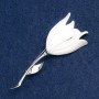 Brooch Flower, white enamel, silver metal 27x72mm