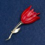 Brooch Flower, red enamel, gold-coloured metal 27x72mm