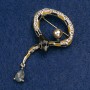 Brooch Snake black and brown enamel with crystal, bead and gold-coloured rhinestones, gold-coloured metal 35x64mm