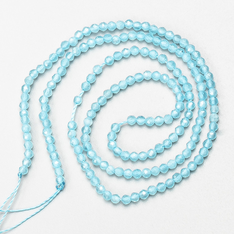 Small Synthetic Spinel Beads, Sky Blue Faceted Round, Diameter 2mm+/-, on a Thread, Length 37cm