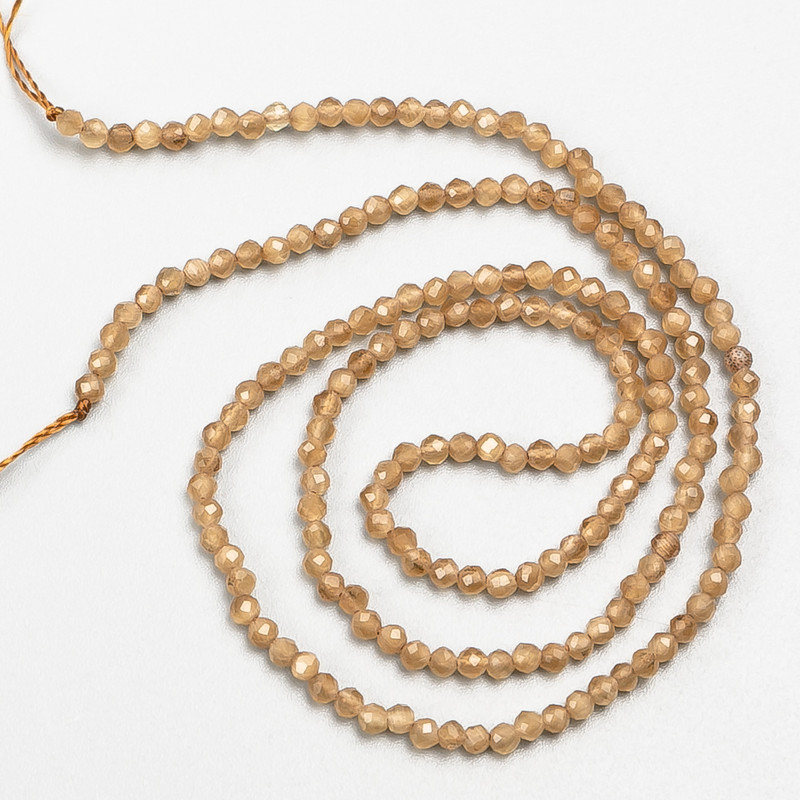 Small Synthetic Spinel Beads, Light Brown Faceted Round, Diameter 2mm+/-, on a Thread, Length 37cm