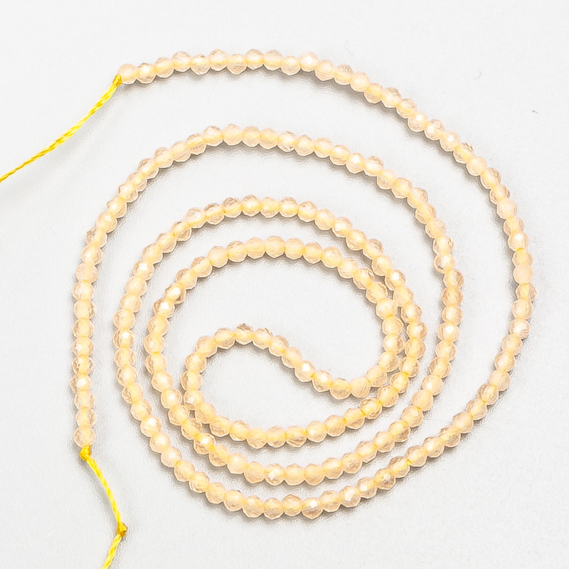 Small Synthetic Spinel Beads, Beige Champagne Faceted Round, Diameter 2mm+/-, on a Thread, Length 37cm