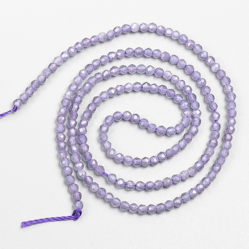 Small Synthetic Spinel Beads, Lilac Amethyst Faceted Round, Diameter 2mm+/-, on a Thread, Length 37cm