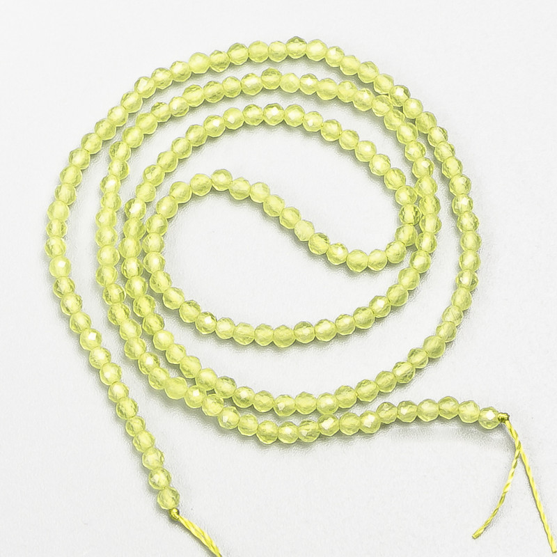 Small Synthetic Spinel Beads, Lime Yellow Faceted Round, Diameter 2mm+/-, on a Thread, Length 37cm