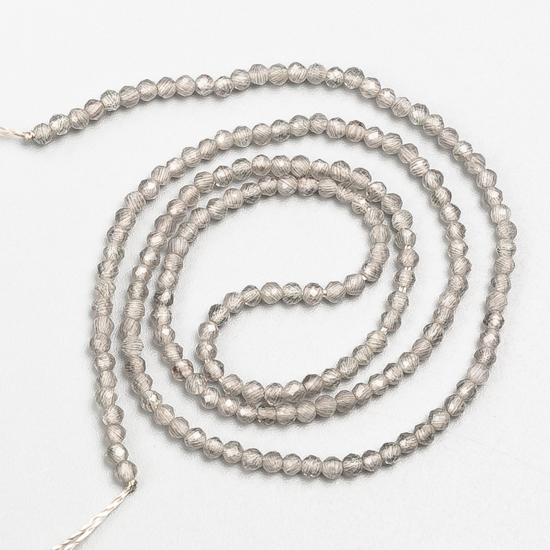 Small Synthetic Spinel Beads, Grey Faceted Round, Diameter 2mm+/-, on a Thread, Length 37cm