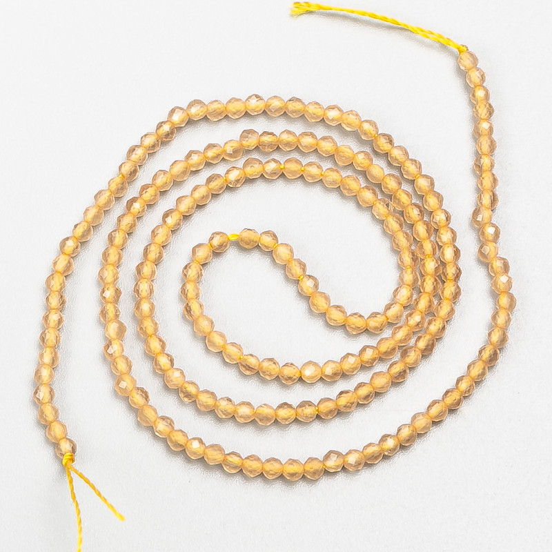 Small Synthetic Spinel Beads, Beige Faceted Round, Diameter 2mm+/-, on a Thread, Length 37cm