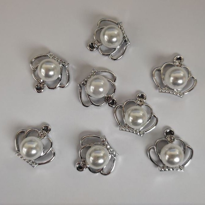 Crown Pendant Finding "Silver" with Bead, Diameter 18mm, Length 17mm, Diameter 1.5mm, Pack of 7 pcs (+/-)