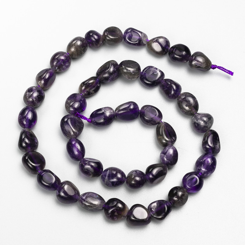 Amethyst Stone Tumbled Beads, diameter 9x10mm+/-, length 40cm+