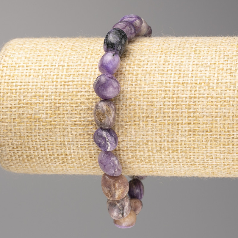 Charoite Stone Bracelet, Tumbled, Diameter 10x12mm+/-, on Elastic, Length 18cm+