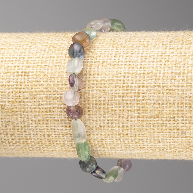 Fluorite Stone Bracelet, Tumbled, 6x6mm+/- Diameter, on Elastic Band, 18cm+ Length