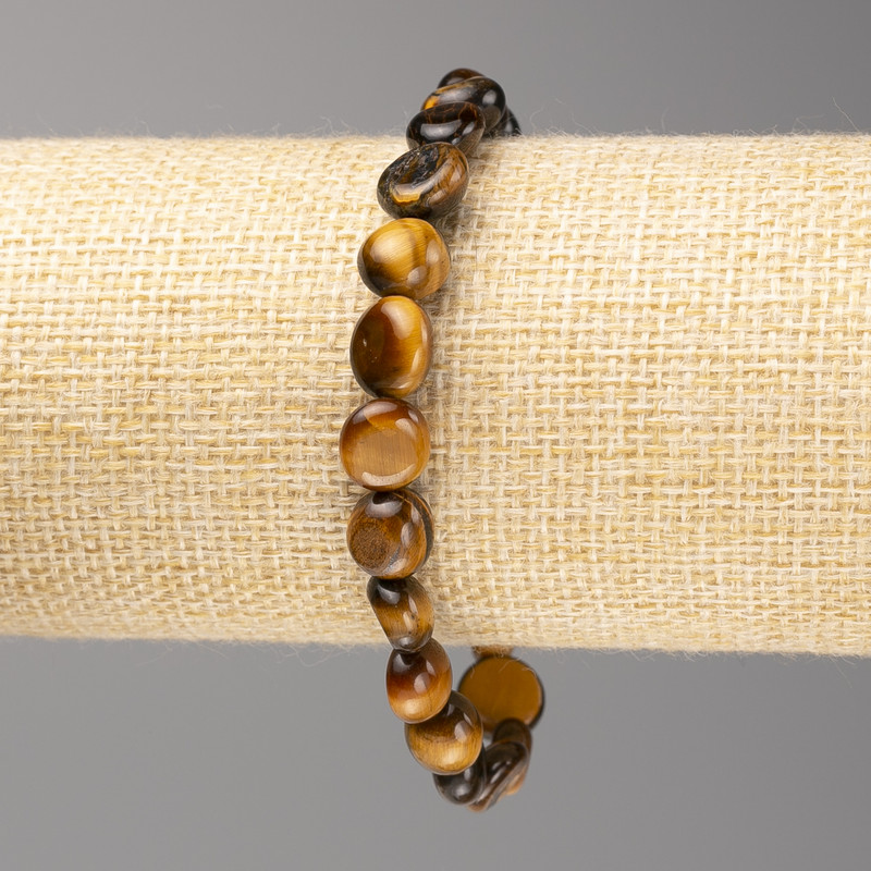 Tiger's Eye Stone Bracelet, tumbled, diameter 8x8mm+/- on elastic, length 18cm+