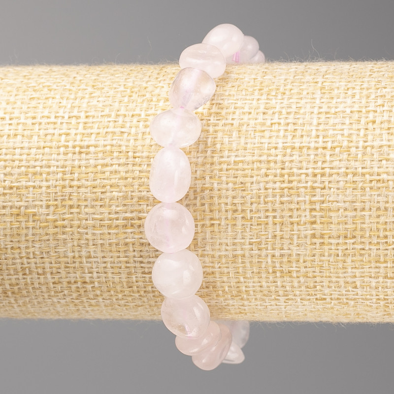 Rose Quartz Bracelet, Natural Stone Tumbled Beads, Diameter 9x11mm+/-, Length 18cm+/- (Stretch)