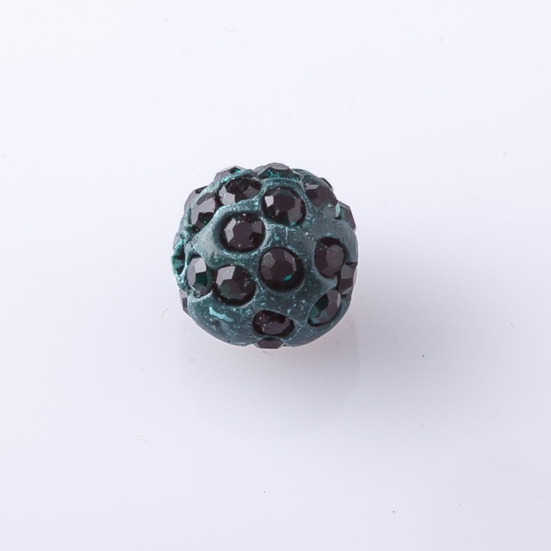 Shamballa Bead, 10mm diameter, Dark Green, pack of 9