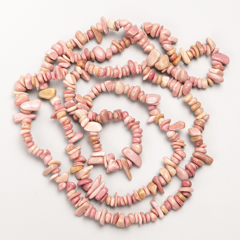 Rhodochrosite Natural Stone Chip Beads on Fishing Line, Diameter 8x3mm+/-, Length 84cm+