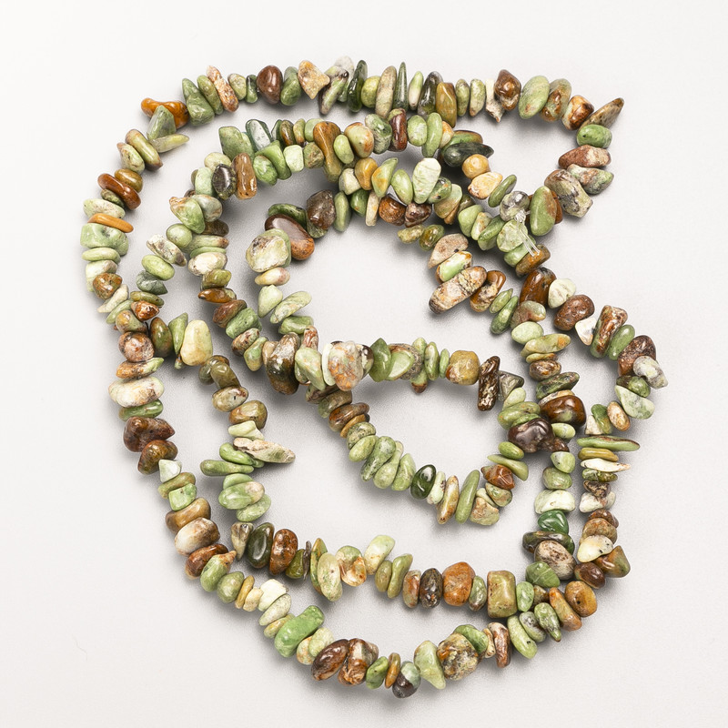 Green Jasper Natural Stone Chip Beads on Fishing Line, Diameter 7x3mm+/-, Length 86cm+
