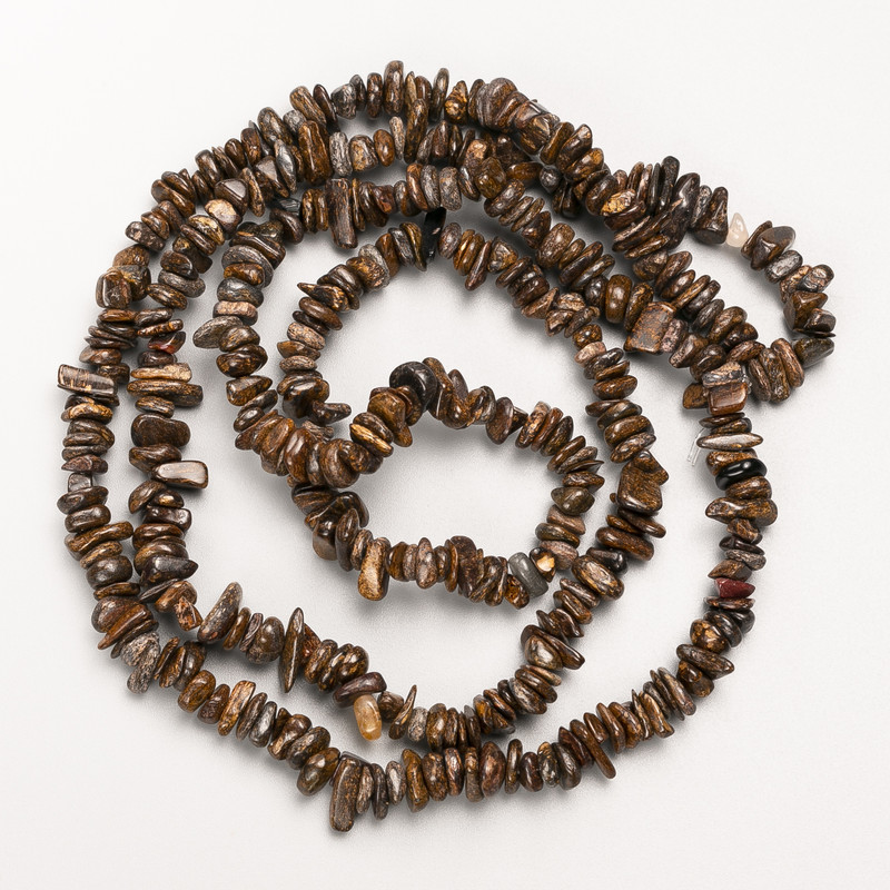 Bronzite Natural Stone Chip Beads on Fishing Line, Diameter 7x2mm+/-, Length 88cm+