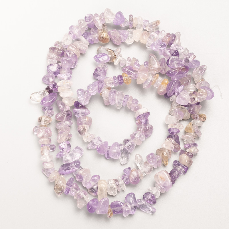 Amethyst Beads, Natural Stone Chips on Fishing Line, Diameter 10x4mm+/-, Length 80cm+