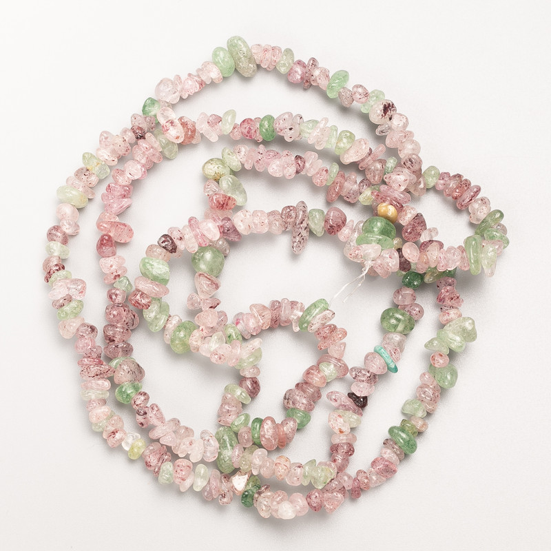 Assorted Tinted Quartz Beads, Natural Stone Chips on Fishing Line, Diameter 7x3mm+/-, Length 86cm+