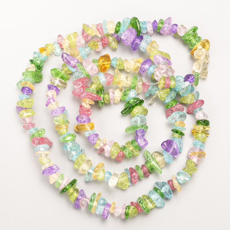 Multicoloured Glass Chip Beads on Fishing Line, Diameter 10x4mm+/-, Length 80cm+