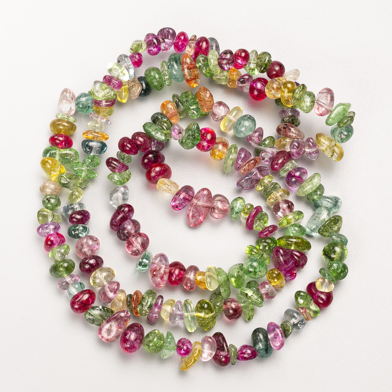 Multicoloured Tumbled Glass Beads on Fishing Line, Diameter 8x4mm+/-, Length 80cm+