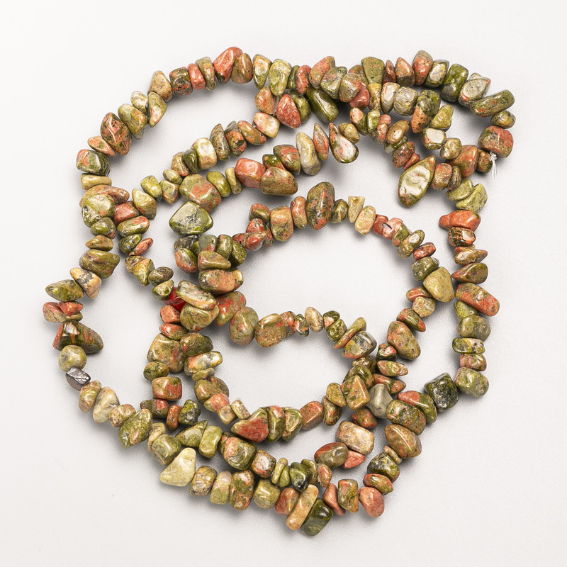 Heliotrope Unakite Beads, Natural Stone Chips on Fishing Line, Diameter 9x4mm+/-, Length 80cm+