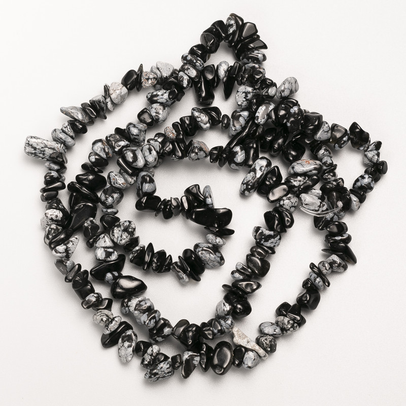 Snow Obsidian "Apache Tears" Beads, Natural Stone Chips on Fishing Line, Diameter 9x4mm+/-, Length 82cm+