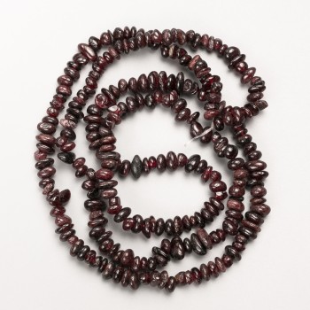 Garnet Beads, Natural Stone Chips on Fishing Line, Diameter 6x3mm+/-, Length 80cm+