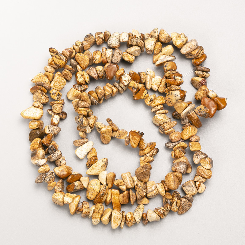 Landscape Jasper Beads, natural stone chips on fishing line, diameter 9x4mm+/-, length 80cm+